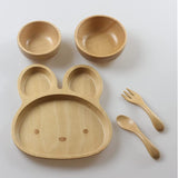 Fujishiro Craft Wooden Weaning Ceremony, Children's Dinnerware Set (5 Piece Rabbit Set)