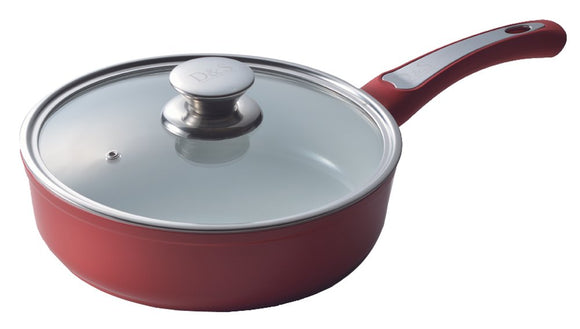 DS DSFD24-WHRE Single Hand Pot, 9.4 inches (24 cm), Induction Compatible, Aluminum Forged Deep Pan, White Red, Ceramic Coating