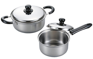 Shimomura Planning 32362 Stainless Steel Pot Set (16 cm) Saucepan 20 cm) Natural IH Compatible Made in Japan