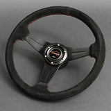 Steering Wheel 35φN Genuine Leather Buckskin With Red Stitching (N35F)