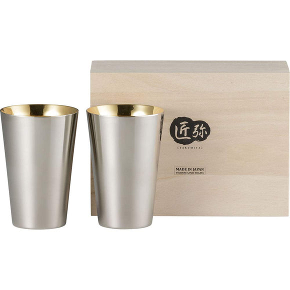 Wahei Freiz TY-074 Tsubamesanjo, Stainless Steel Tumbler, 12.8 fl oz (390 ml), 2 Pieces, Inner Gold Plated, Double Wall Construction, Heat Retention, Cold Retention, Takumiya