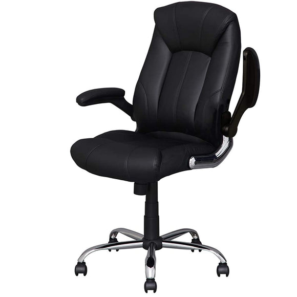 Iris Plaza HLC-0805 Office Chair, Flip-up Type Armrest, Thick Cushion, Presidents Chair, Reclining, Locking Function, Stepless Lifting, Leather Black
