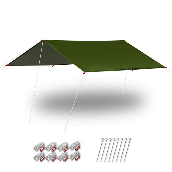 FIELDOOR RECTOR TARP 16.3 x 196.7 inches (435 x 500 cm), Khaki, Storage Bag, Rope Pegs Aluminum Universal Fittings, For 4 to 6 People, UV Protection, Silver Coating