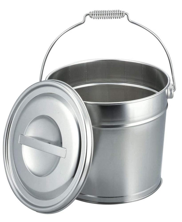 Shimomura Kihan 20442 Tsubame Sanjo Bucket with Lid, 2.8 gal (8 L), Stainless Steel, Car Wash, Cleaning, Garbage Container, Unbreakable, Sturdy, Outdoor Use
