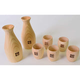 Kiso Craft Tokuri Wooden Hinoki Round Gui Cup, 7-Piece Set, Made in Japan