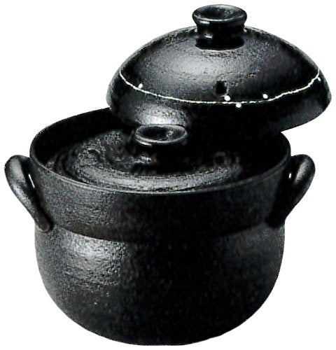 CTOC JAPAN rice pot 2 cooked black glaze crest diameter about 17 height about 16.5 rice cooked rice pot 38-1343333