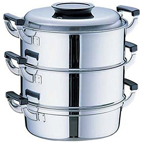 Koshima Corporation AMS72273 Round Steamer, 10.6 inches (27 cm), 3 Tiers, 18-0 Stainless Steel, Japan