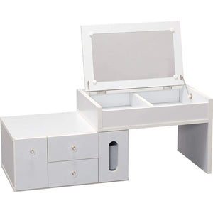 Iris Plaza Mirror Dresser, White, Low Type, Compact, Vanity Stand, Makeup Stand, Extendable Width, Storage, Large Capacity, Storage Desk, Desk, Low Desk, Width 24.6-41.3 inches (62.6-105 x 44 x 41 cm), White