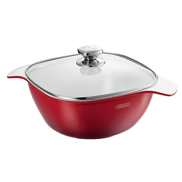 D&S DSMSC24WHRE Two-Handled Pot, 9.4 inches (24 cm), Induction Compatible, Mermaid Casserole White Red, Ceramic Coating