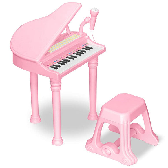 RiZKiZ Grand Piano, Pink, Mini Piano, Educational Toy, 3 Years Old, Children's Musical Instrument Toy, Includes Microphone, Chairs, Recording, Multi-functional, Playback