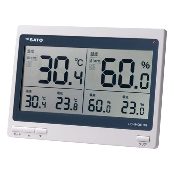 Sato PC-5400TRH 1074-00 Digital Thermometer/Hygrometer, Maximum and Minimum Temperature and Humidity Record, Notification That Exceeds Set Temperature