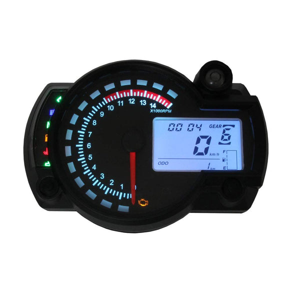 Universal Motorcycle LCD 7 Color Switch Multimeter All-in-One Digital Speedometer Analog Tachometer DC 12V 15000rpm Clock with Speed Sensor Fuel Meter Shift Indicator Turn Signal High Beam