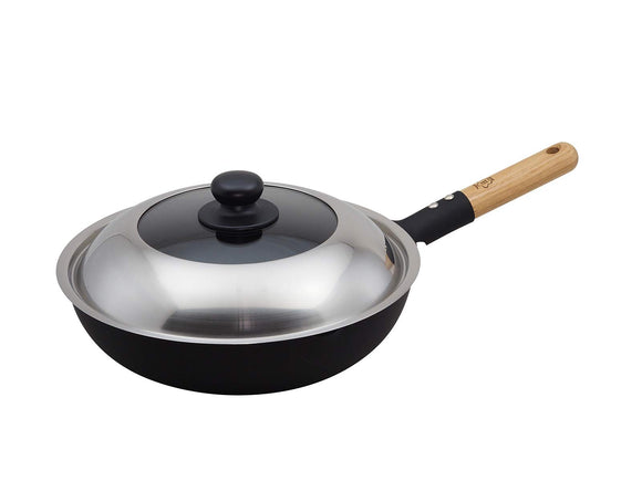 Takumi Takumijapan Stir-frying Pot, 11.8 inches (30 cm), IH Compatible, Mug Plate, Made in Iron, Glass Lid Included