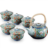 Ranchant Bancha Set Multi Pot Diameter 6.5 x 5.0 x 3.5 inches (16.5 x 12.8 x 9 cm), Cup Diameter 3.9 x 3.1 inches (10 x 8 cm), Nabashima Design Arita Ware Made in Japan