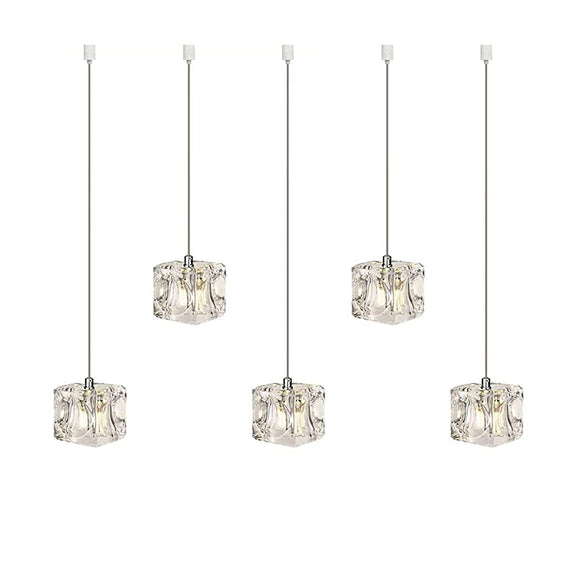 Bunshodo Pendant Light, Ice Clumps, Clear, Glass Cube, 5 Lights, Crystal Glass, Hanging Light, No Construction Required, Compatible with G4 Bulb LED, Ceiling Lighting, Lampshade, Modern Light, Interior,