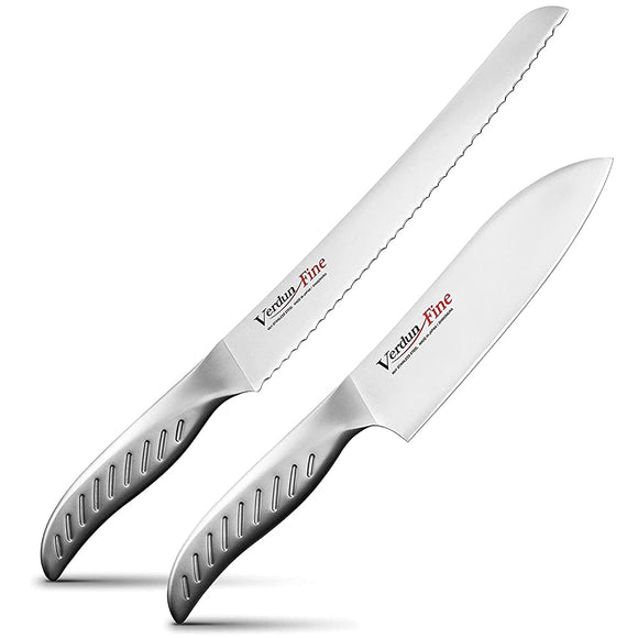 Shimomura Kogyo VCN-2B Verdun Fine Santoku 6.3 inches (160 mm) / Bread Slicer 8.7 inches (220 mm) / Knife Set, 2 Pieces, Molybdenum Vanadium Steel, Dishwasher Safe, Bread Slicer, Made in Japan, Tsubamesanjo,