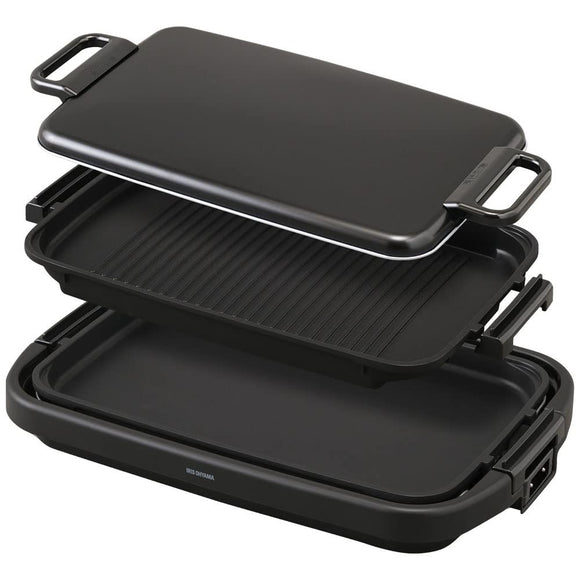 Iris Ohyama SWHP-012-B Hot Plate, Large, Wide Plate, 2 Pieces, Large Size, Yakinik, Flat Lid, Black