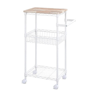 Iris Ohyama Kitchen Wagon with casters Wooden top plate type Width 41 x Depth 31 x Height 84 cm Assembly Color Metal Rack Wagon CMM-WG4084 White