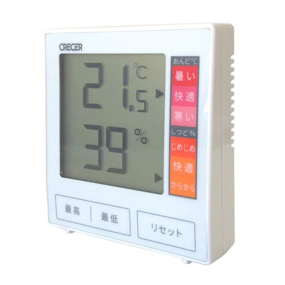 Cresel Indoor Digital ThermometerHygrometer, CR-1180W, White, 3.5 x 3.2 x 0.9 inches (88 x 81 x 24 mm)