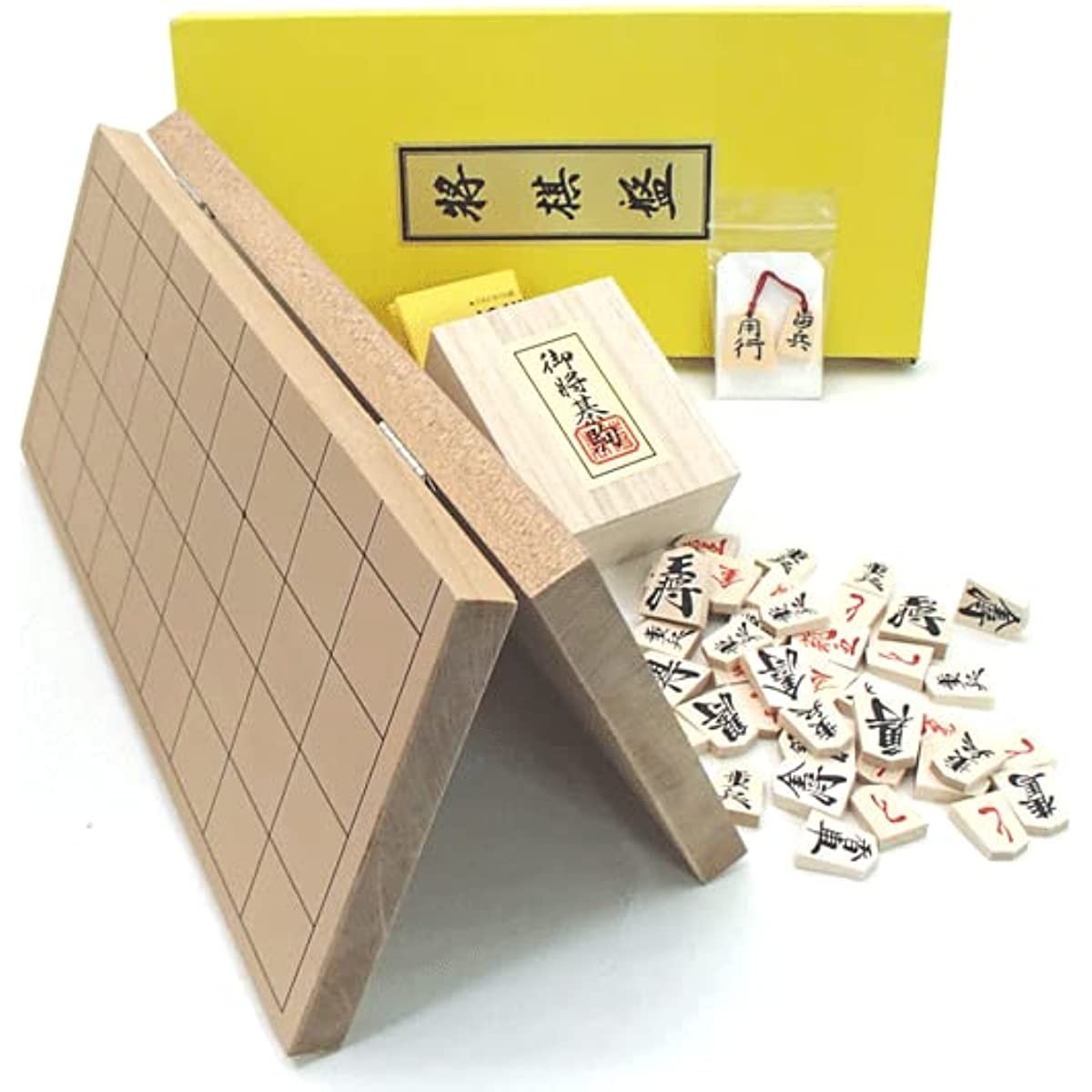 Wooden Shogi Board with Plastic Pieces