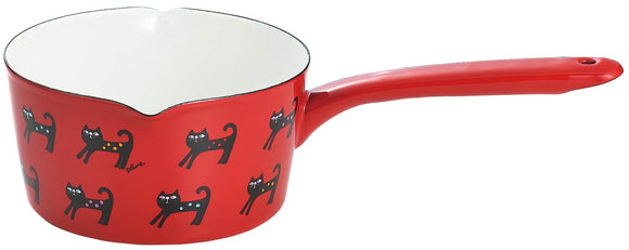 Toyohoro YJM-200 Milk Pan, Red, Colorful Cat, 5.9 inches (15 cm) Plune. Enameled Milk Pan