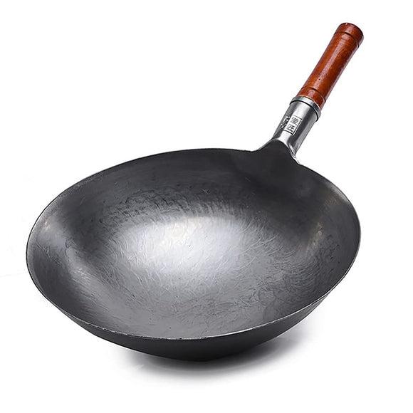 OBTOUTDOOR Wok, One Hand, 11.8 inches (30 cm), Frying Pan, Iron, Frying Pot, With Turner, IH Compatible, Wood Pattern, Beijing Pot, Vegetable Fry Fry Fry Rig