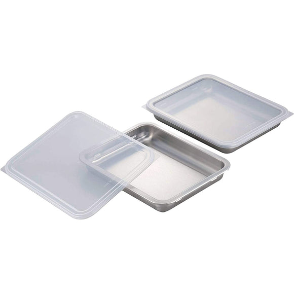 Shimomura Kihan 40748 Tsubamesanjo Storage Container with Lid, Wide, Set of 2, Made in Japan, Stainless Steel, Shallow Type, Pickles, Prep Preparation, 33.8 fl oz (1 L)