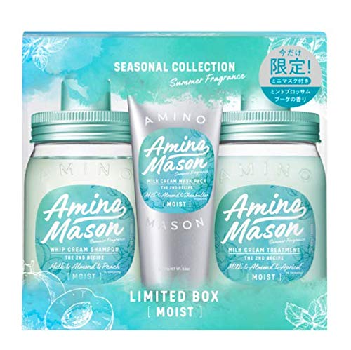 Amino Mason Deep Moist Shampoo & Hair Treatment Mint Limited Kit with Mini Mask Pack 2020 Deep Moist Shampoo & Hair Treatment Mint Limited Kit with Mini Mask Pack Summer Limited 450ml Bottle 2 Hair Care Made in Japan Mint Blossom Bouquet Scent