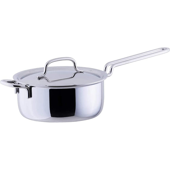 Miyazaki Seisakusho GEO-16N GEO Single-Handle Pot, 6.3 inches (16 cm), Made in Japan, Induction Compatible, Compatible with All Heat Sources, Silver