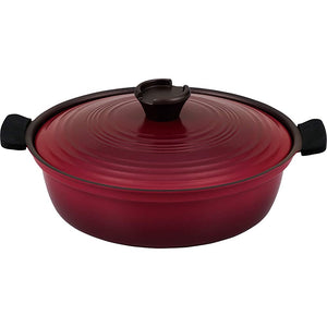 Takeda Corporation YKDT-26RE Induction Lightweight Earthenware Tabletop Pot, For 3 to 5 People, Lightweight, Unbreakable, Silicone Cover, 10.2 x 10.2 x 3.3 inches (26 x 26 x 8.5 cm), Red