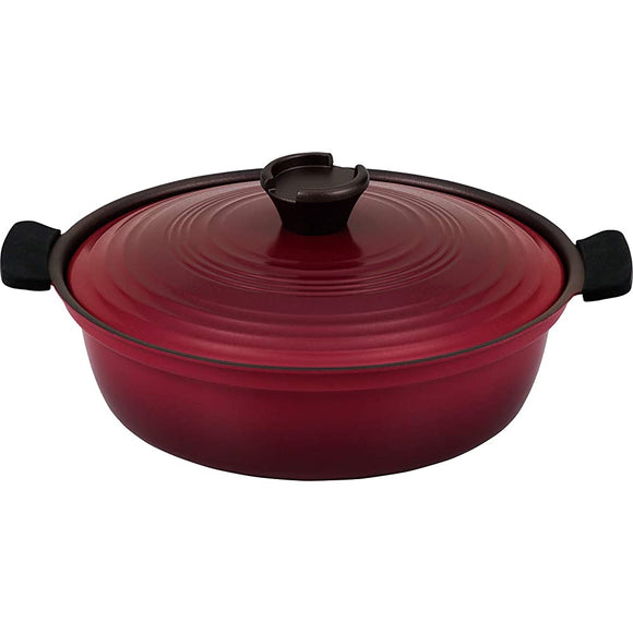 Takeda Corporation YKDT-26RE Induction Lightweight Earthenware Tabletop Pot, For 3 to 5 People, Lightweight, Unbreakable, Silicone Cover, 10.2 x 10.2 x 3.3 inches (26 x 26 x 8.5 cm), Red