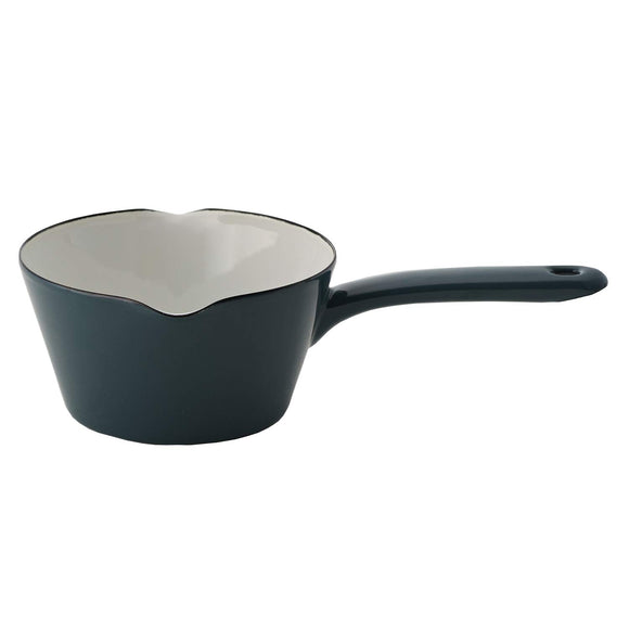 Fuji Enameled Double-Ended Milk Pan (with Graduation), 5.5 inches (14 cm), 0.2 gal (0.8 L), Smoke Blue