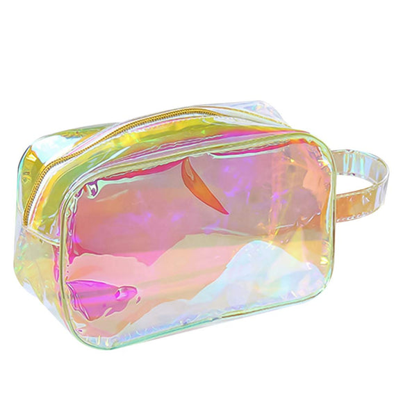 VALICLUD Holographic Makeup Bag Cosmetic Pouch Portable Waterproof Makeup Travel Handbag Toiletry Bag for Women Girls