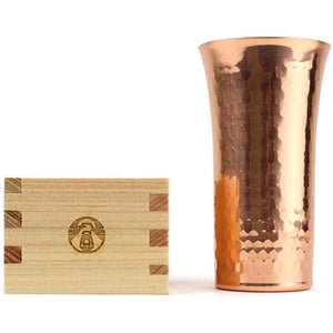 PEAKS&TREES Hammered Copper Tumbler, Cypress, Goshimasu Japanese Sake Cold Sake Cup with Grate Set, Large, Made in Tsubamesanjo, Made in Japan, Sake Container, Presentation Box, Beer, Cup, Glass, Outdoor, Peaks & Trees