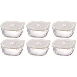 HARIO BUONO Kitchen KSTM-60-TW Heat-Resistant Glass Airtight Storage Containers and Corners, 20.3 fl oz (600 ml), Set of 6