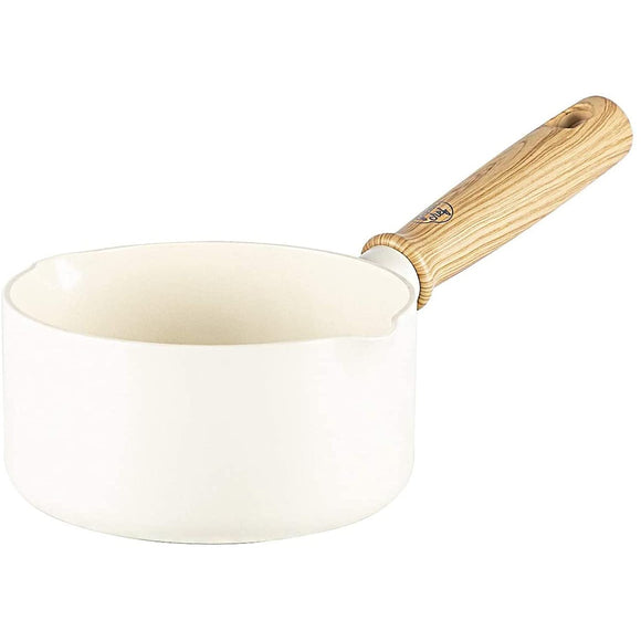 Green Chef CC002726-001 Single-Handed Pot, Sauce Pan, Induction Compatible, 5.5 inches (14 cm), Ceramic Treatment, Interior and Exterior Non-stick and Easy Care, Non-Toxic, Vintage, White