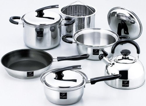 Wahei Freiz PS-276 Kitchen Utensils Cookware Single Handle Pot, Kettle, Frying Pan, Pasta Pot, 5-Piece Set, Induction Compatible, Stainless Steel, Pescarolo Stible