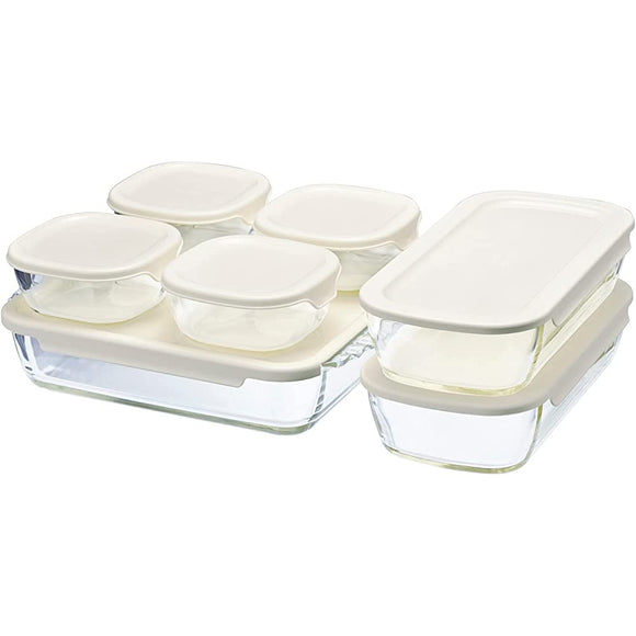 HARIO HKOZ-8002-OW Stacking Heat-Resistant Glass Container, Square, Set of 4, Full Capacity 8.4, 31.4 fl oz (250, 900, 2,000 ml), Lid Included, Microwave Safe, Oven Safe, Made in Japan, Large