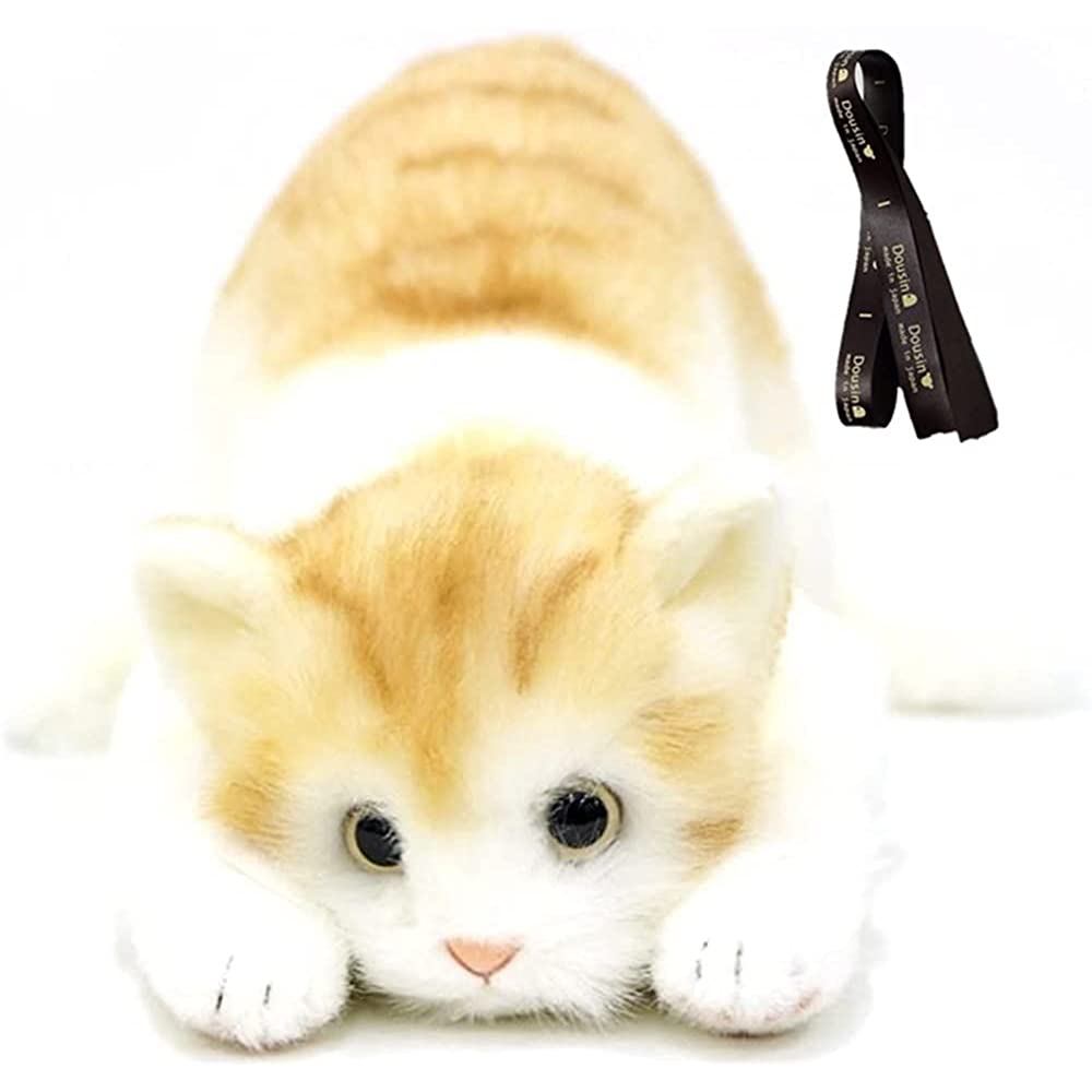 Realistic Cat Plush Toy Made in Japan 22.8 inches 58 cm Tiger Brown L Eyebrow Real Cat