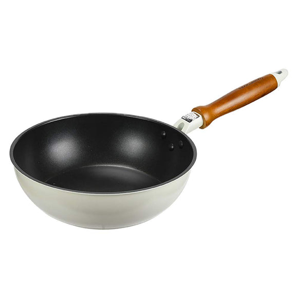 Pearl Metal CX-66 Frying Pan, 9.4 inches (24 cm), Deep Type, Induction Compatible, White, Wood Pattern, Inspected by Curiko