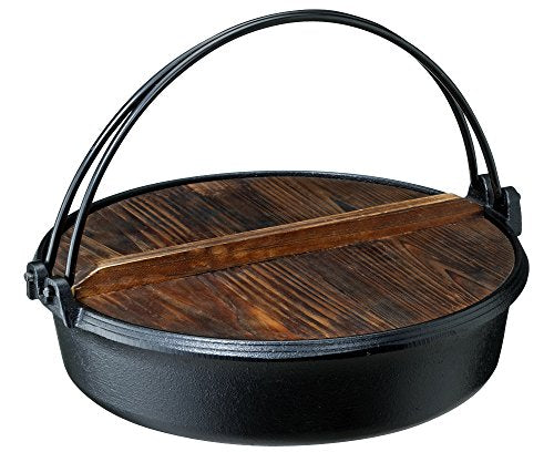 Ishigaki Sangyo Sukiyaki pot with wooden lid Gas fire IH combined iron casting Approx. Width 29 x depth 27.5 x height 8.5 cm