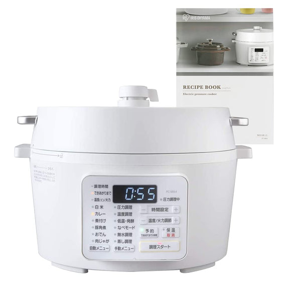 Iris Ohyama PC-MA4-W Electric Pressure Cooker, Pressure Cooker, 1.1 gal (4 L), For 3 to 4 People, Low Temperature Cooking, With Reservation Function, Recipe Book, White