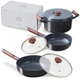 Iris Ohyama LUO-SE6G Deep Type Frying Pan, Waterless Pot, Induction Heat/Gas Flame Compatible, Luont, Frying Pan/Pot 6-Piece Set, Dray Gray