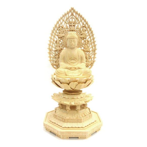 Kurita Buddha Statue Brand [Nyorai] Shakyama Buddhist Statue, Japanese Cypress, Wooden Luxury Wooden Carving, Flying Temkou, Octagon Stand