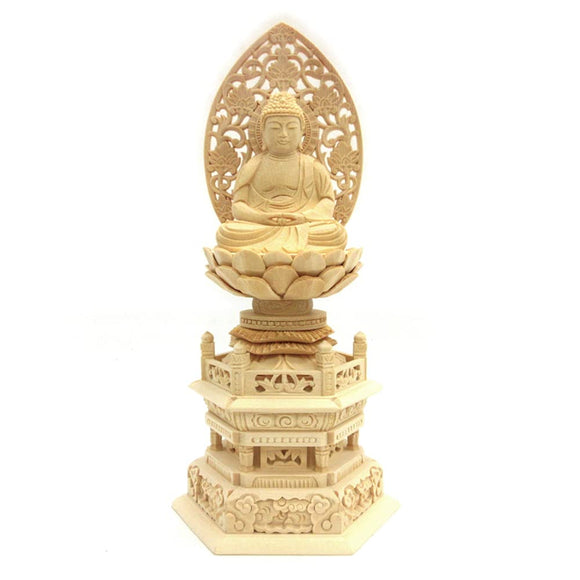 Amida Nyorai Wood Statue, Buddha Statue, 2.0 Size, Grass Light, Hexagonal Stand, Cypress Wood, 610
