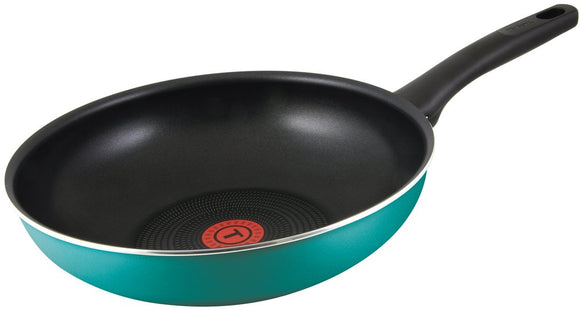 T-fal Frying Pan 11.0 inches (28 cm), Deep Frying Pan for Gas Fires, Lagoon Wok Pan, Power Glide 4-Layer Coating, With Handle, T-fal Not Compatible with IH