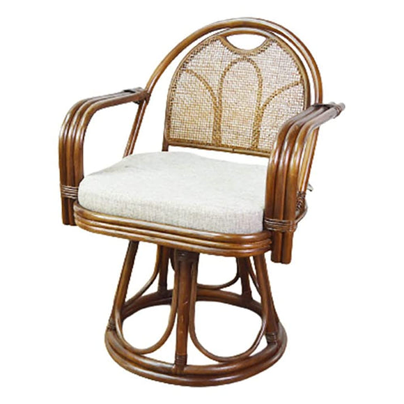 Otake Sangyo Rattan Rattan Rotating Floor Chair, Japanese Room, High Type, Brown, 22.0 x 19.7 x 29.9 inches (56 x 50 x 76 cm)