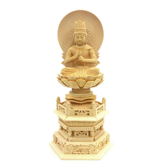 Kurita Buddha Brand [Nyorai] Dainichi Nyorai (Kongo World) Floor Statue, Cypress Wood, Luxury Wood Carving, Nichirin Light Back, Hex Stand (2.5 Size) 5644