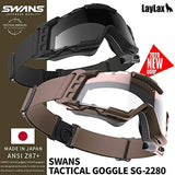 Swans SG-2280 Tactical Goggles, TAN, Smoke Lens, Made in Japan, Bulletproof, Anti-Fog