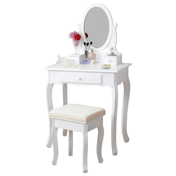 Hagiwara MD-6567WH Dresser, Vanity Stand, Mirror, Princess Style, Cat Feet, Single Sided Mirror, White, Chair Set, Width 27.6 inches (70 cm), Depth 15.7 inches (40 cm), Height 51.2 inches (130 cm)